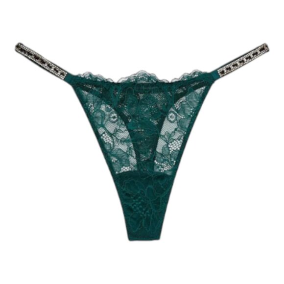 NWT Victoria Secret Green Ivy Lace Bombshell Bra and Thong Set w/Gold Accents - Picture 3 of 14
